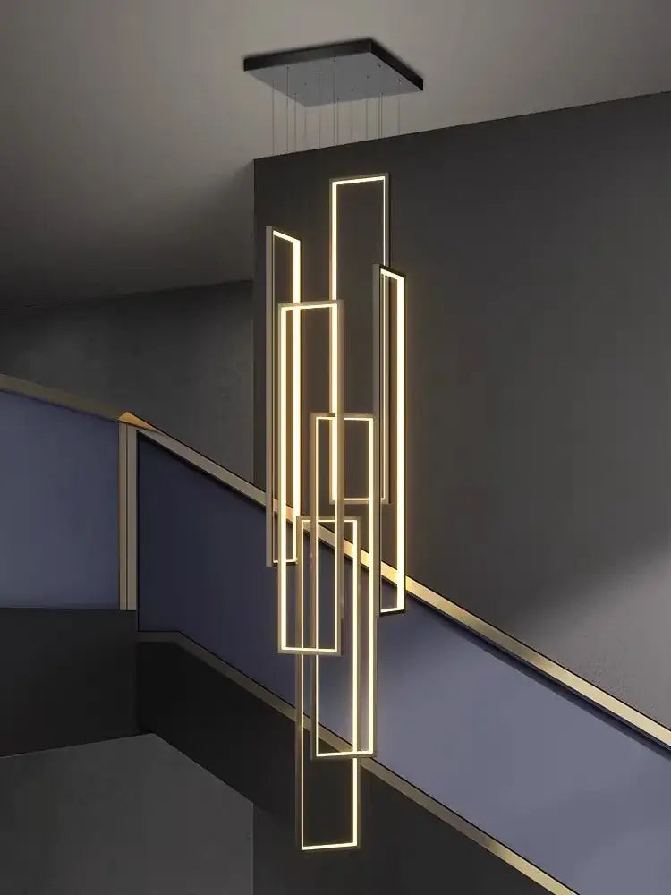 Modern black & gold led stair chandelier living room geometric light