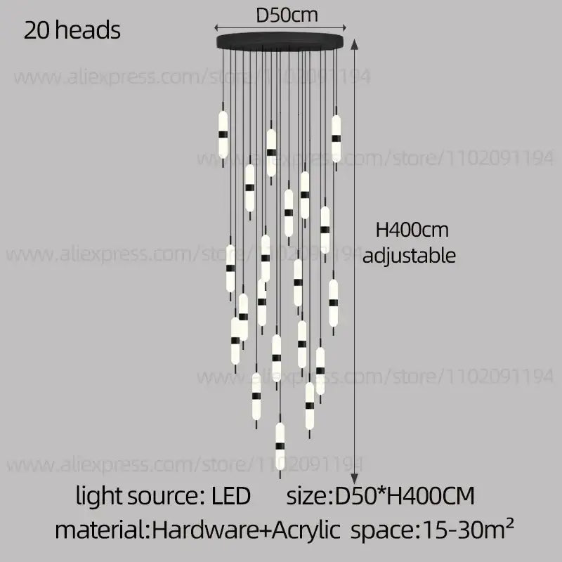 Modern minimalist black & white led staircase chandelier living room