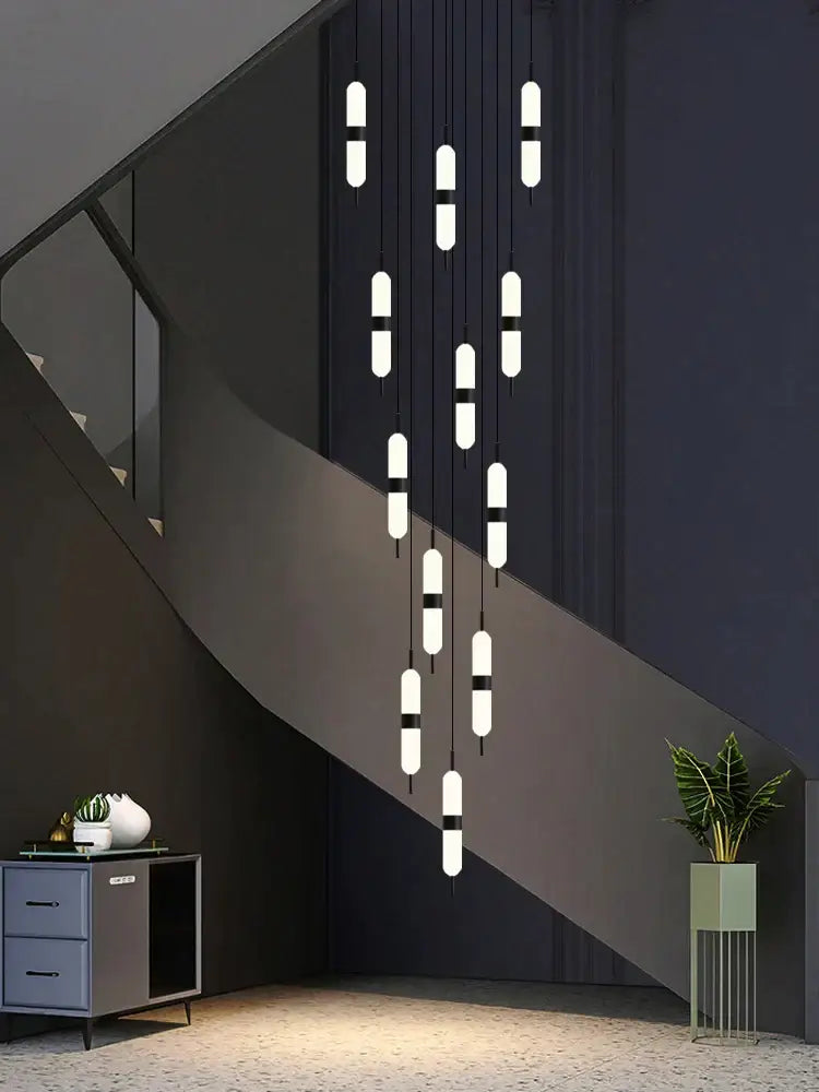 Modern minimalist black & white led staircase chandelier living room