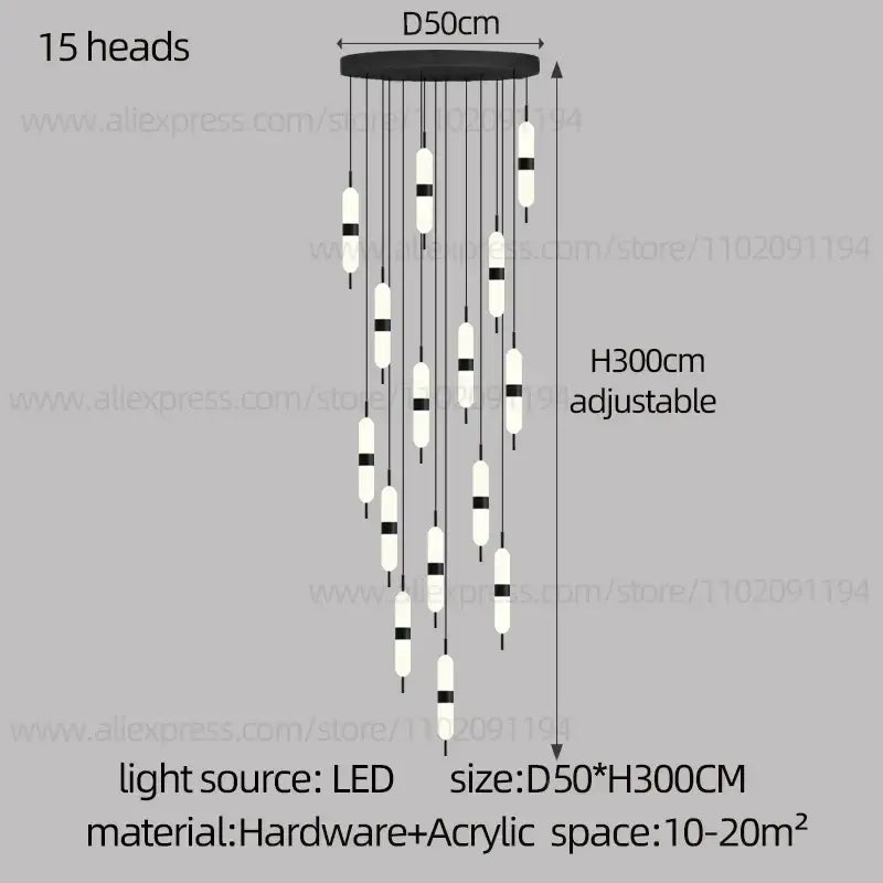 Modern minimalist black & white led staircase chandelier living room