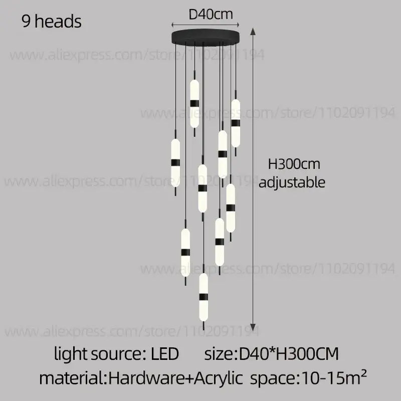 Modern minimalist black & white led staircase chandelier living room