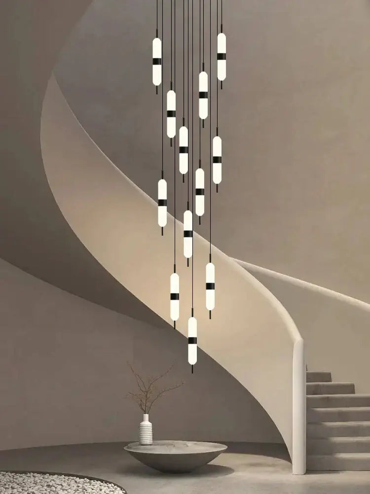 Modern minimalist black & white led staircase chandelier living room
