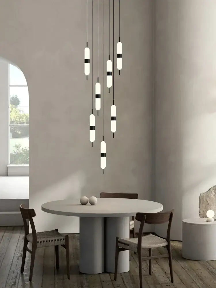 Modern minimalist black & white led staircase chandelier living room