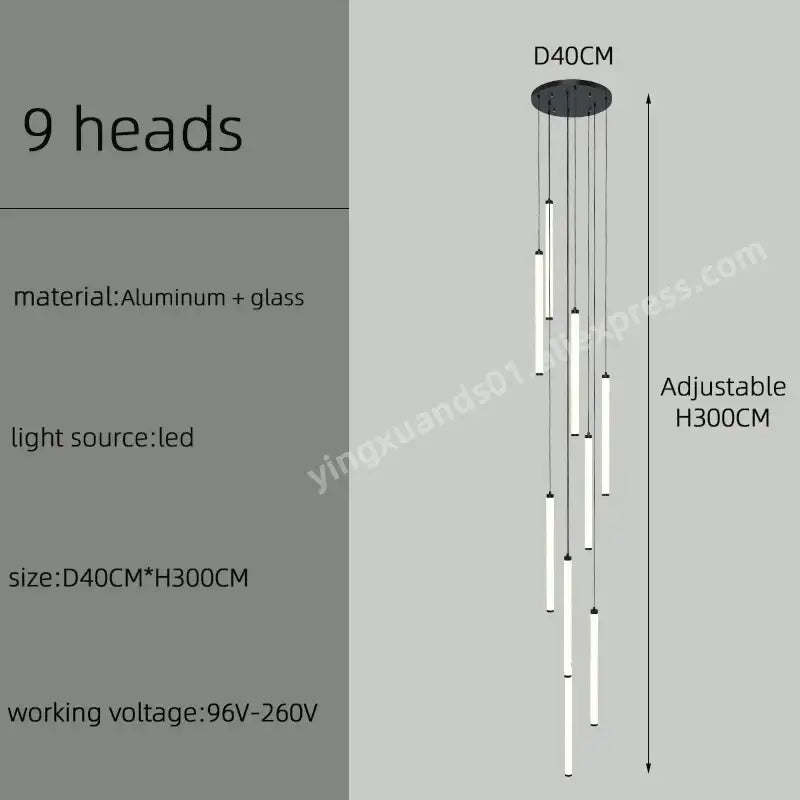 Modern minimalist black led staircase chandelier hallway light