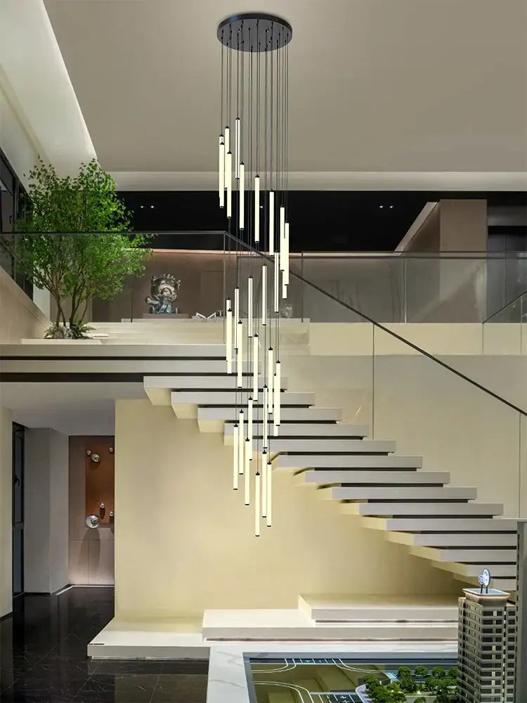 Modern minimalist black led staircase chandelier hallway light