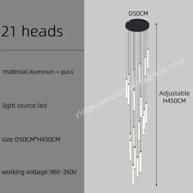 Modern minimalist black led staircase chandelier hallway light