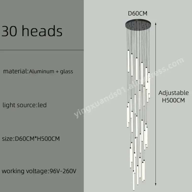 Modern minimalist black led staircase chandelier hallway light