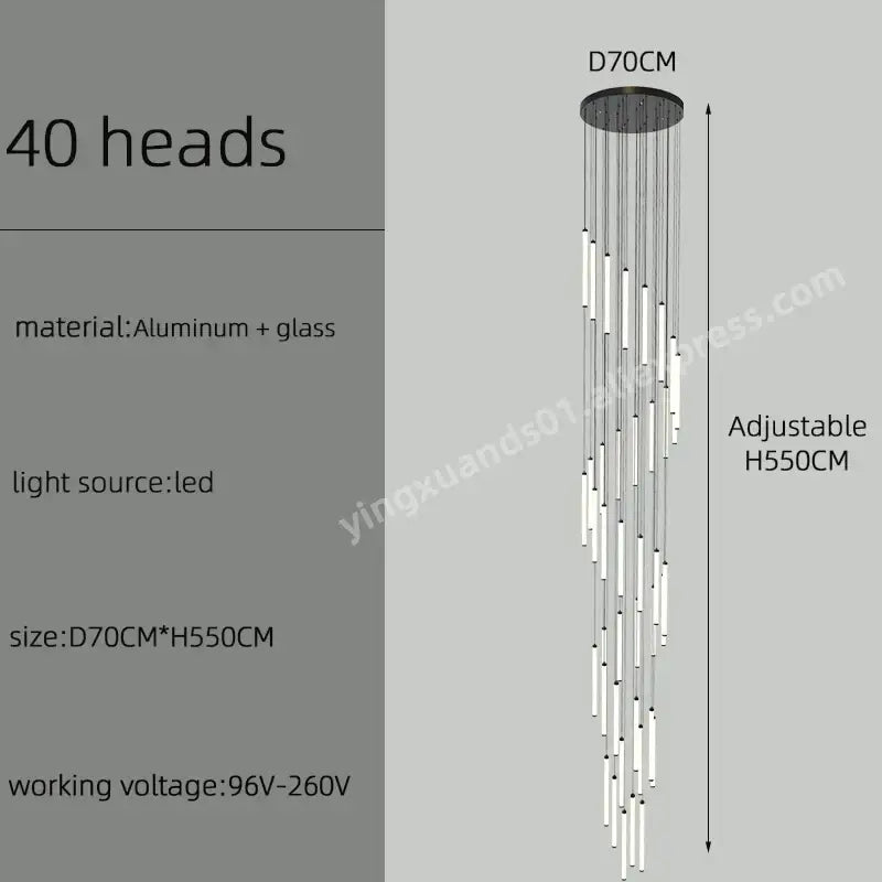 Modern minimalist black led staircase chandelier hallway light