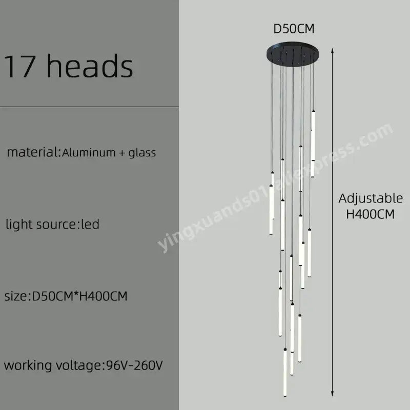 Modern minimalist black led staircase chandelier hallway light