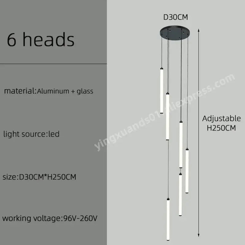 Modern minimalist black led staircase chandelier hallway light