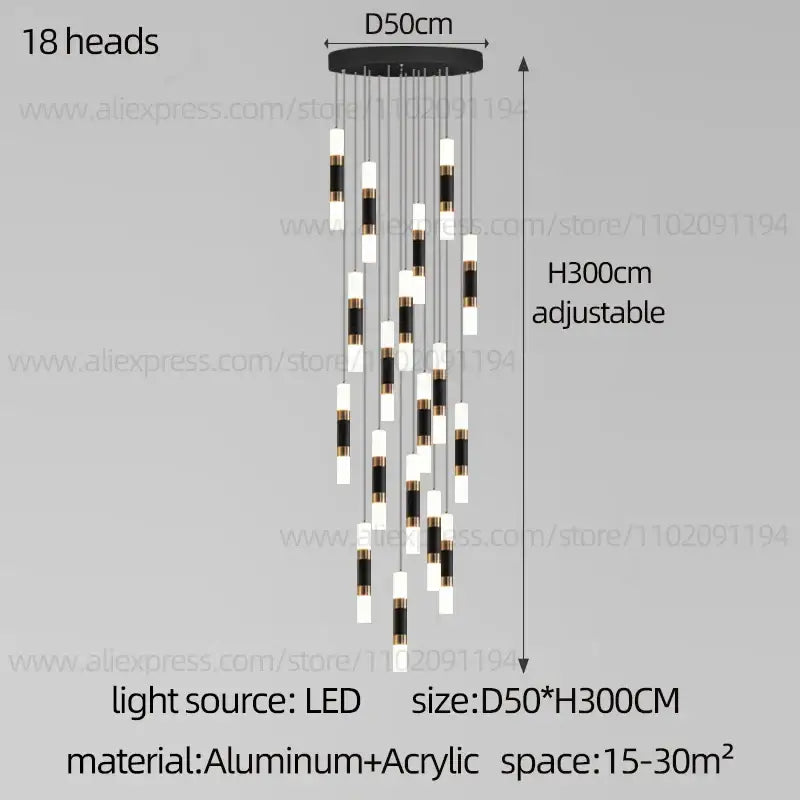 Modern black & gold led staircase chandelier staircase pendant light