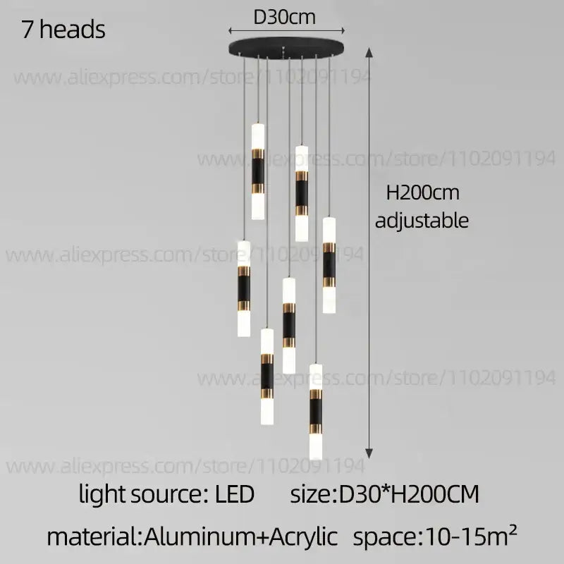 Modern black & gold led staircase chandelier staircase pendant light