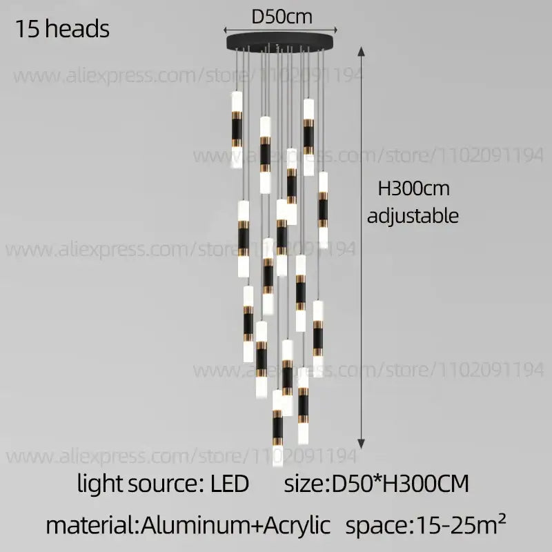 Modern black & gold led staircase chandelier staircase pendant light