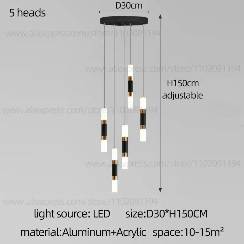 Modern black & gold led staircase chandelier staircase pendant light