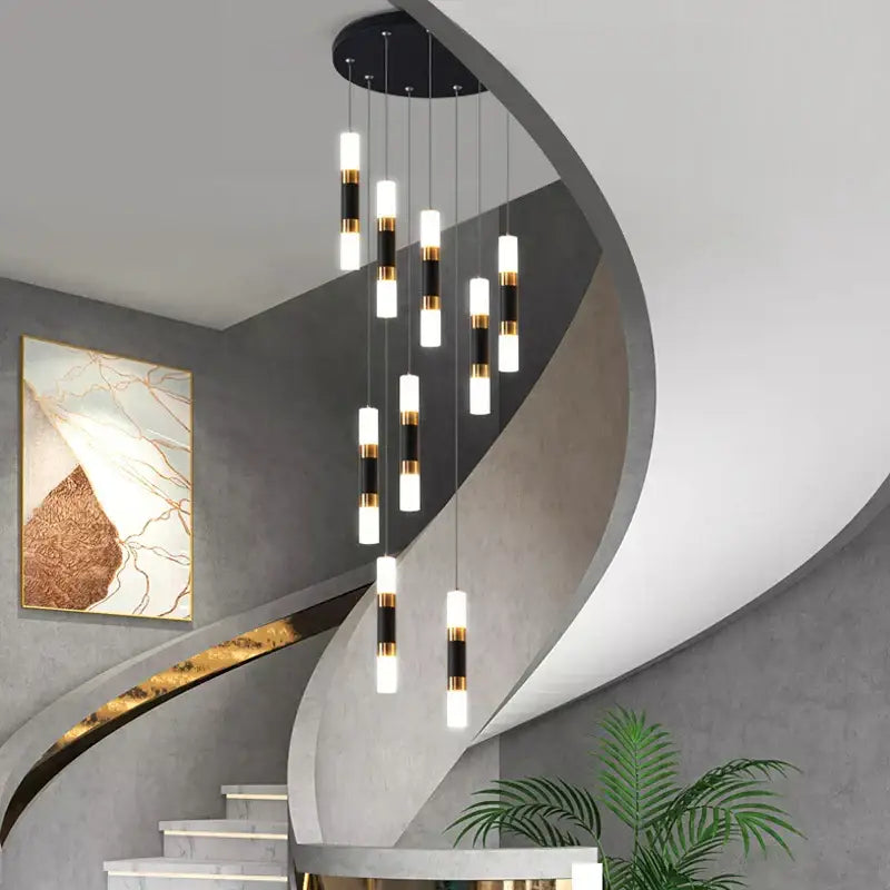 Modern black & gold led staircase chandelier staircase pendant light