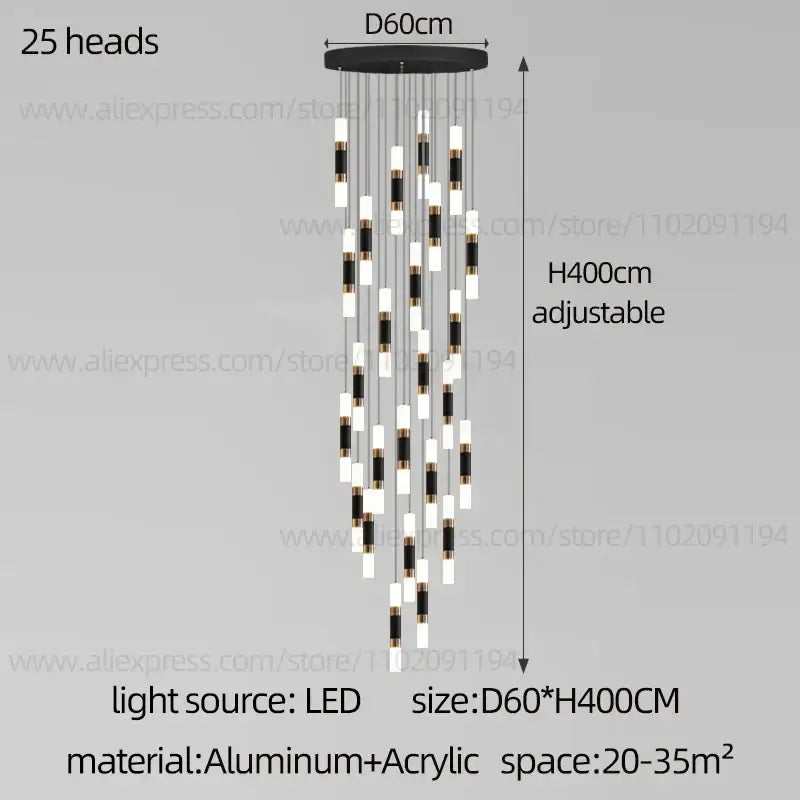 Modern black & gold led staircase chandelier staircase pendant light