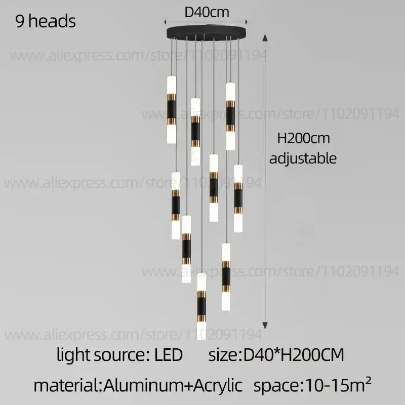 Modern black & gold led staircase chandelier staircase pendant light
