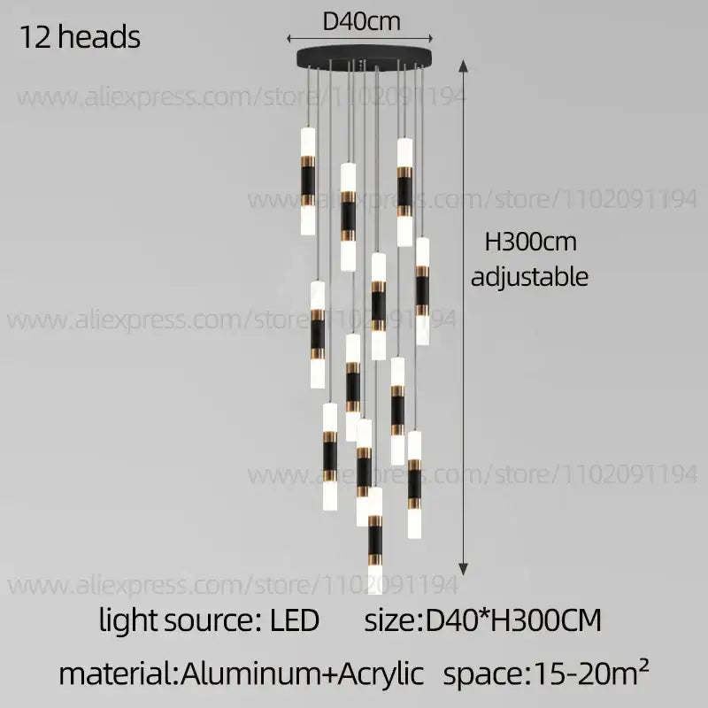 Modern black & gold led staircase chandelier staircase pendant light