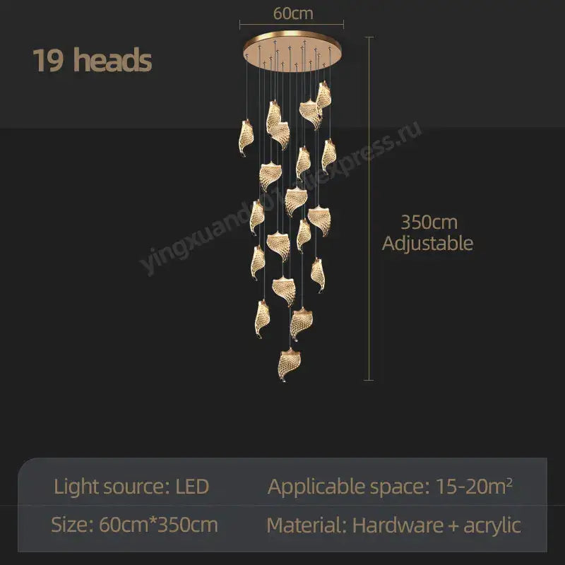 Modern golden shell decorbites led staircase chandelier dining room