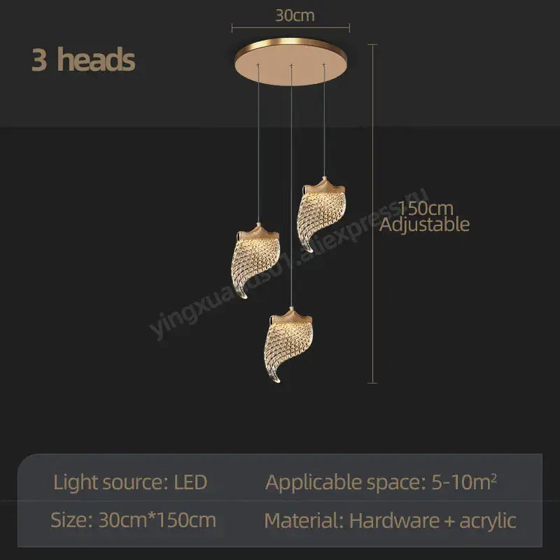 Modern golden shell decorbites led staircase chandelier dining room