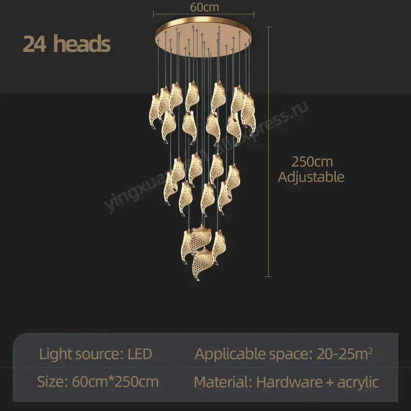Modern golden shell decorbites led staircase chandelier dining room