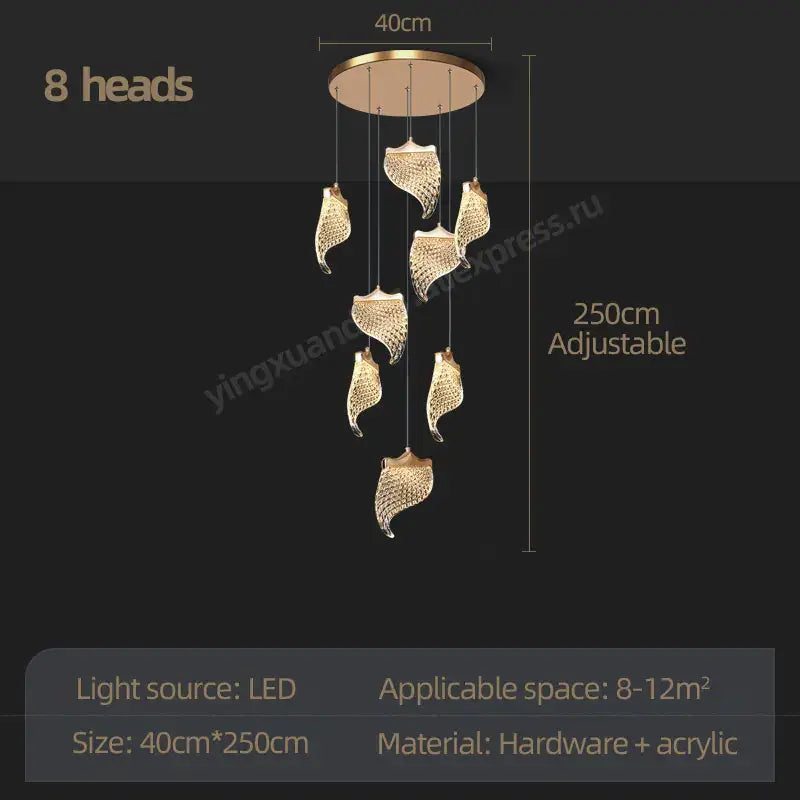 Modern golden shell decorbites led staircase chandelier dining room