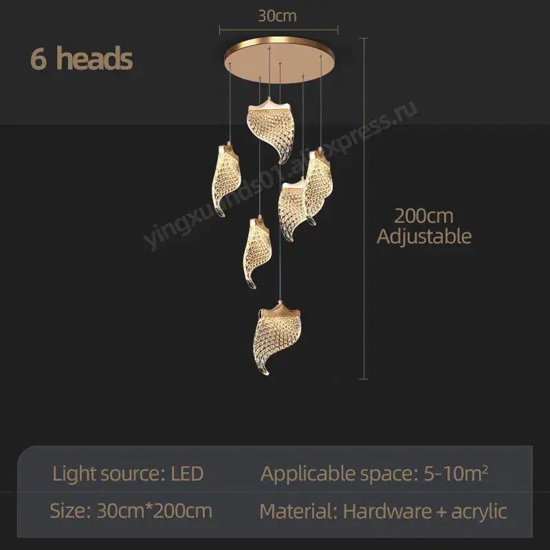 Modern golden shell decorbites led staircase chandelier dining room