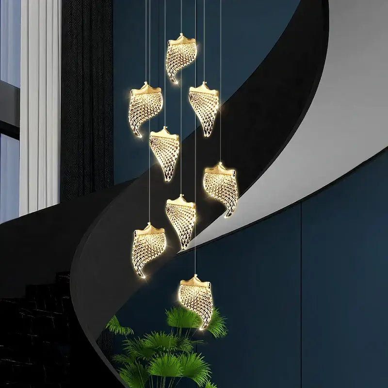 Modern golden shell decorbites led staircase chandelier dining room