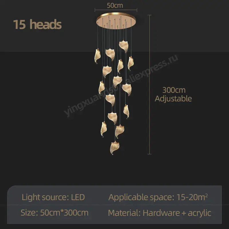 Modern golden shell decorbites led staircase chandelier dining room