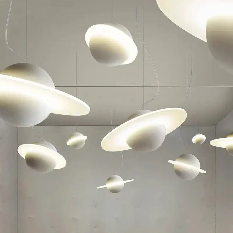 Modern white planetary led staircase chandelier living room pendant