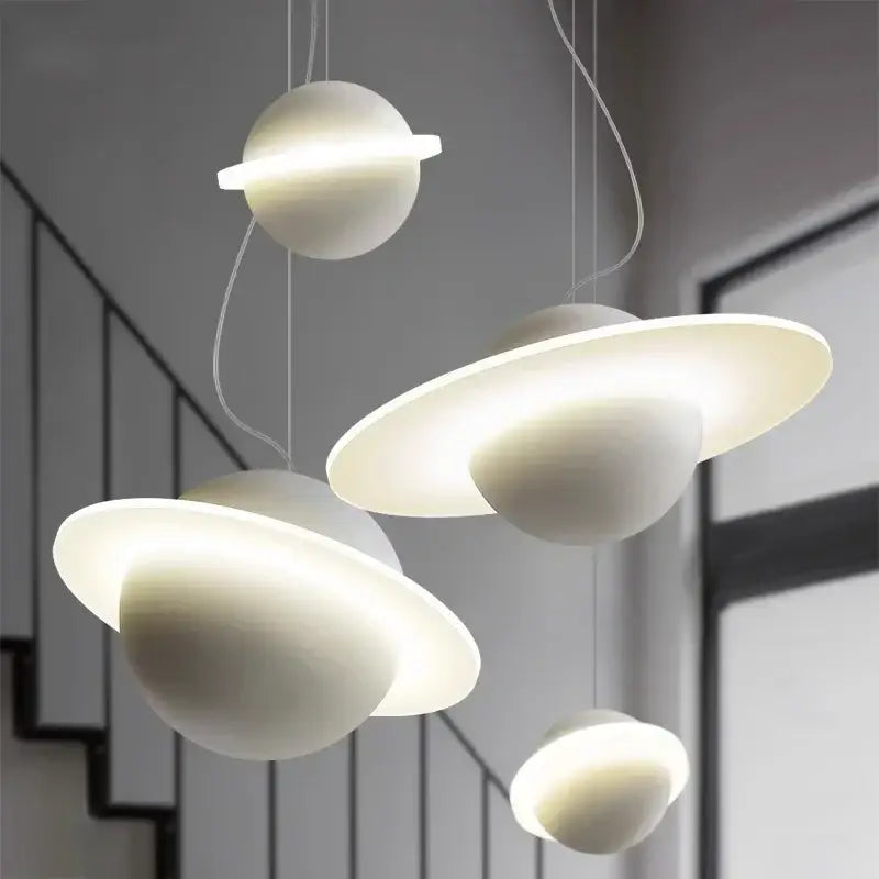 Modern white planetary led staircase chandelier living room pendant