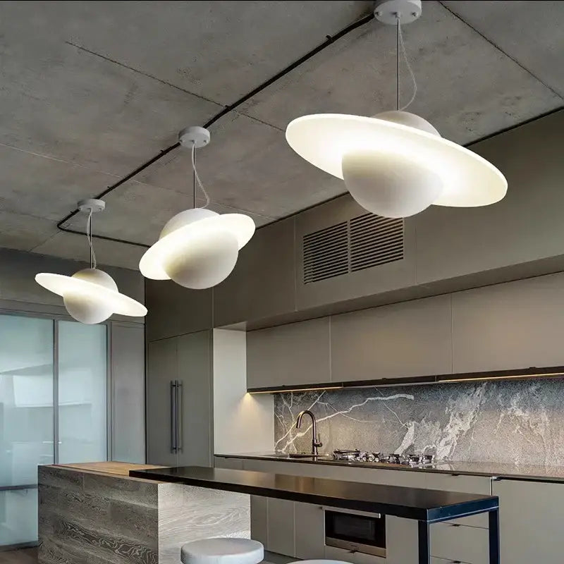 Modern white planetary led staircase chandelier living room pendant