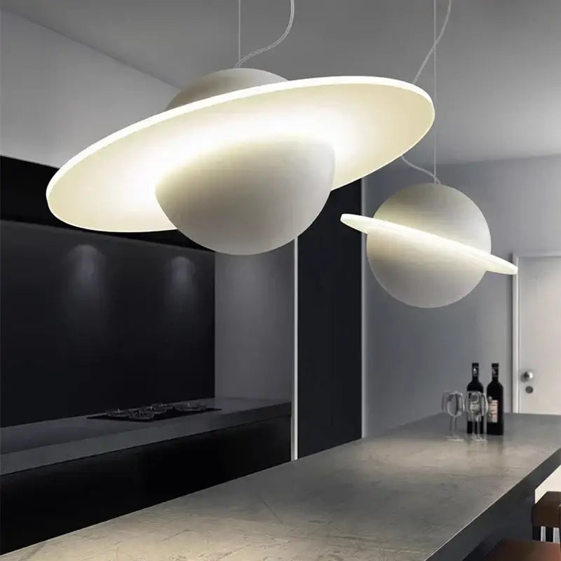 Modern white planetary led staircase chandelier living room pendant