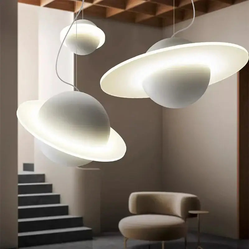 Modern white planetary led staircase chandelier living room pendant