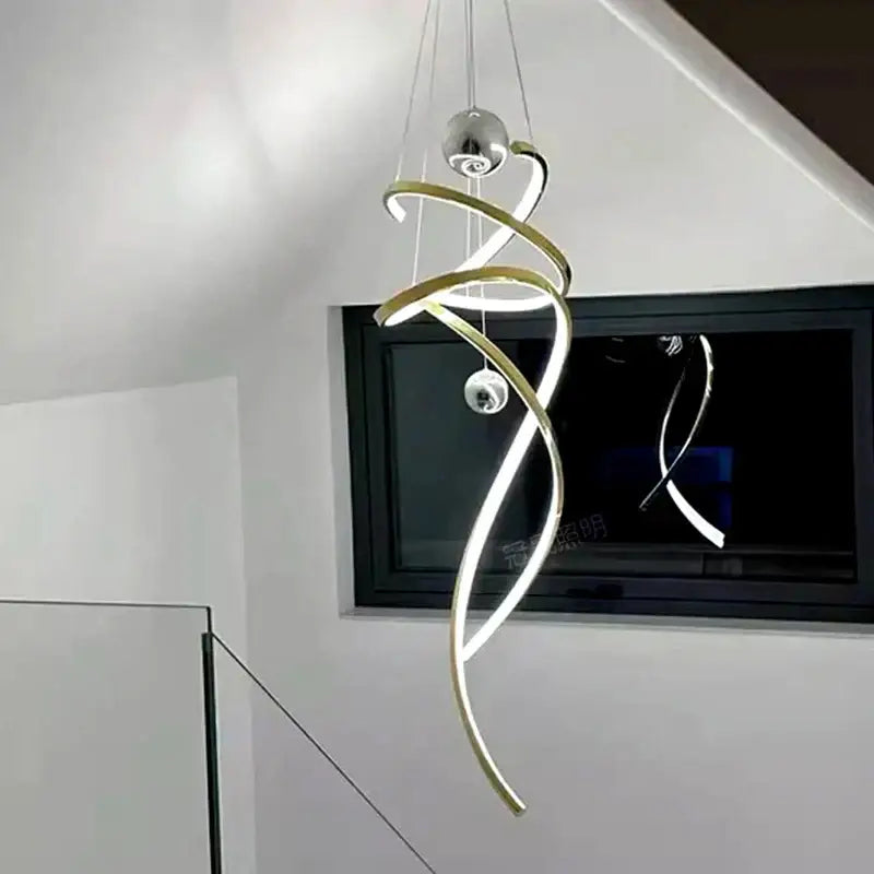 Modern gold spiral led staircase chandelier pendant light stairway