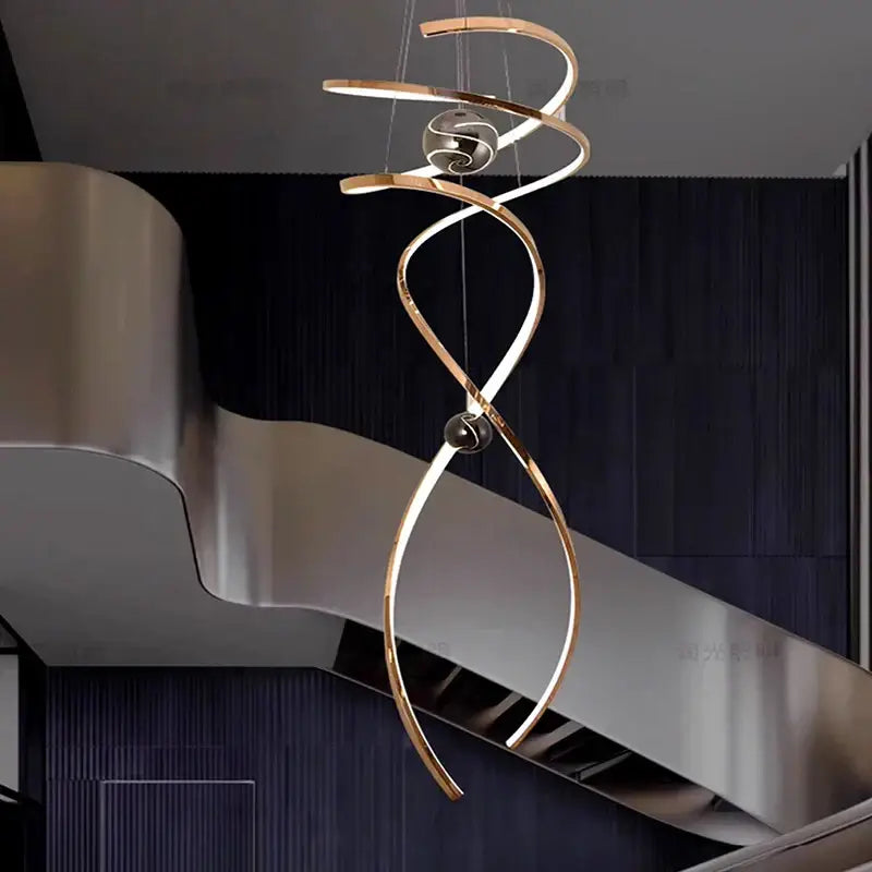 Modern gold spiral led staircase chandelier pendant light stairway