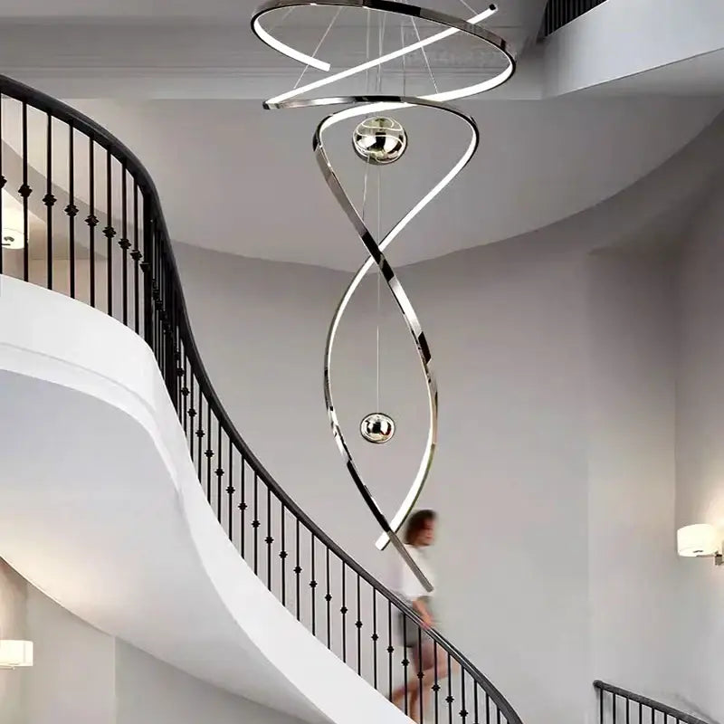 Modern gold spiral led staircase chandelier pendant light stairway