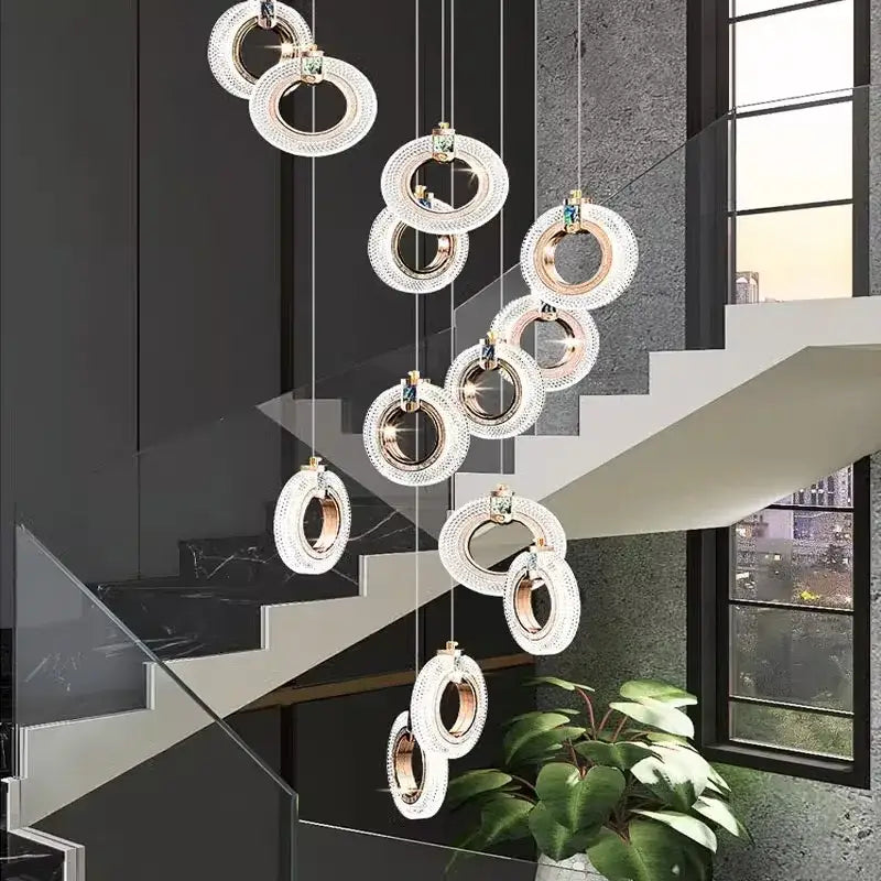 Modern gold and green crystal led staircase chandeliers living room