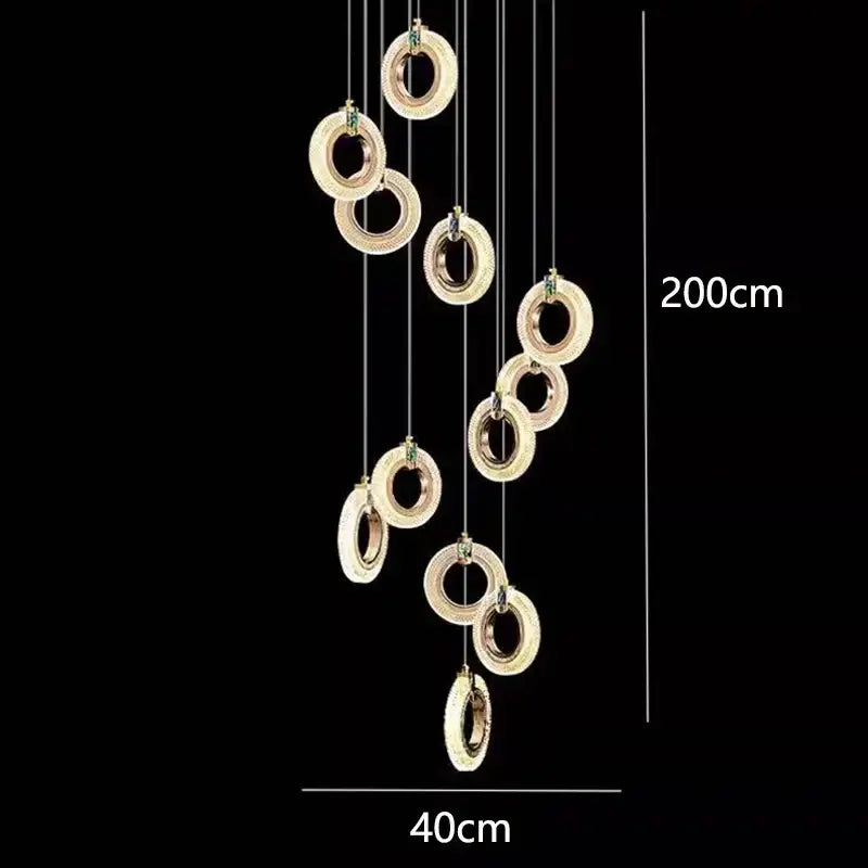 Modern gold and green crystal led staircase chandeliers living room