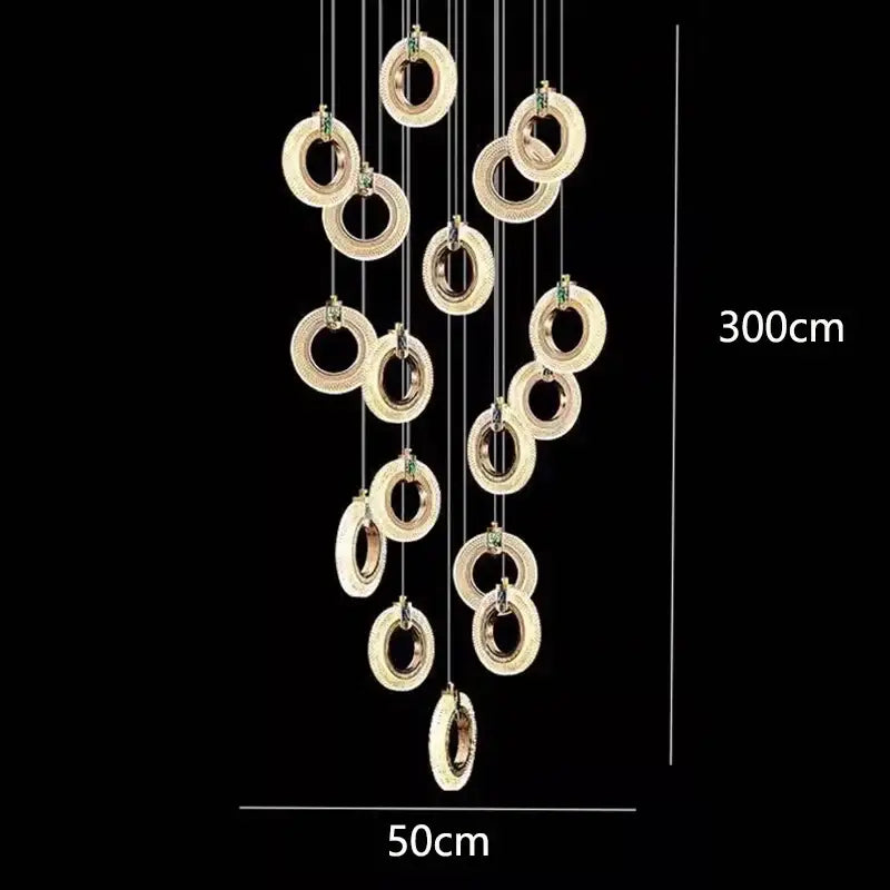 Modern gold and green crystal led staircase chandeliers living room