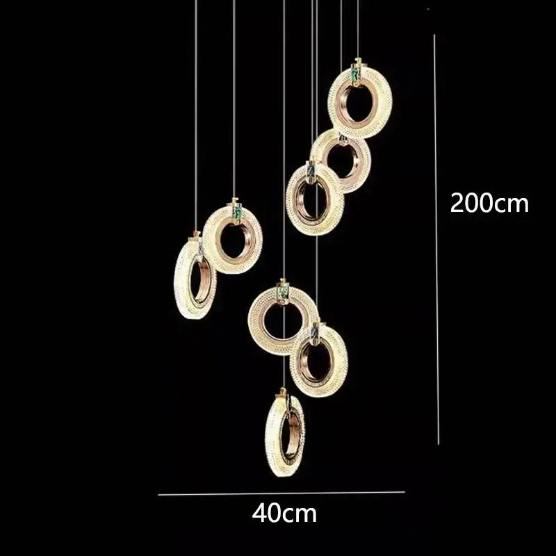 Modern gold and green crystal led staircase chandeliers living room