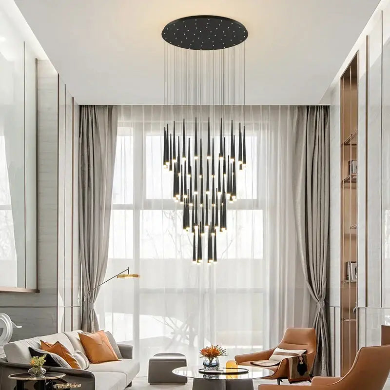 Modern black spiral led staircase chandelier for villa living room