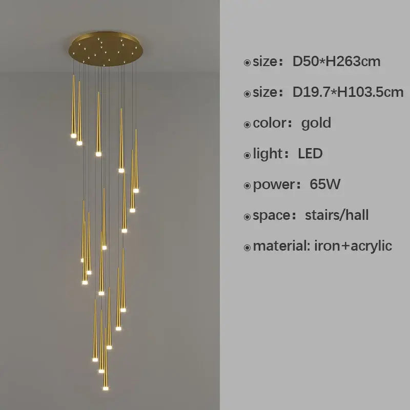 Modern black spiral led staircase chandelier for villa living room