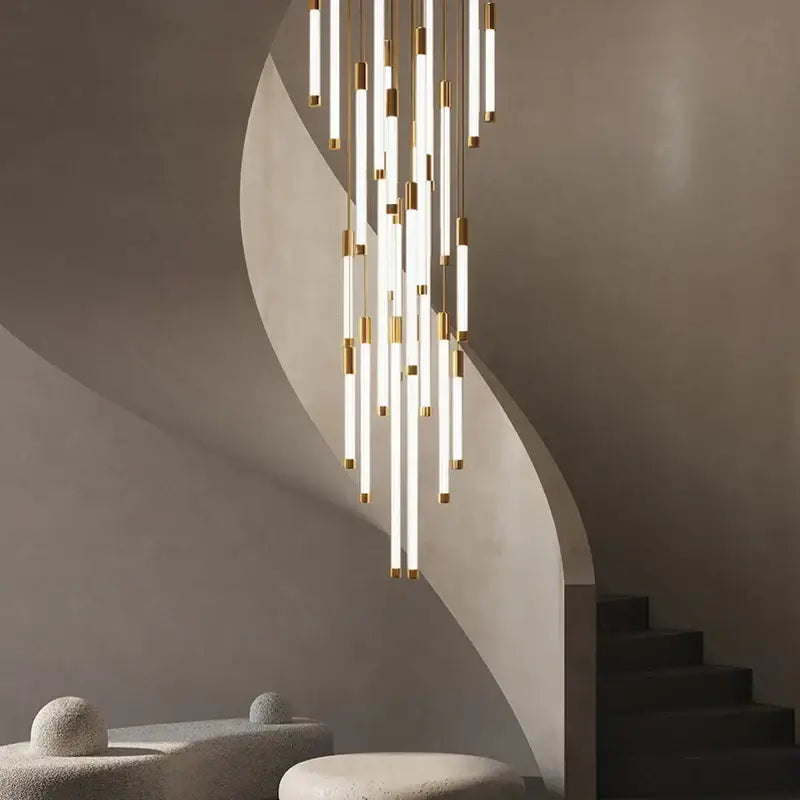Modern white and gold led staircase chandeliers for living room