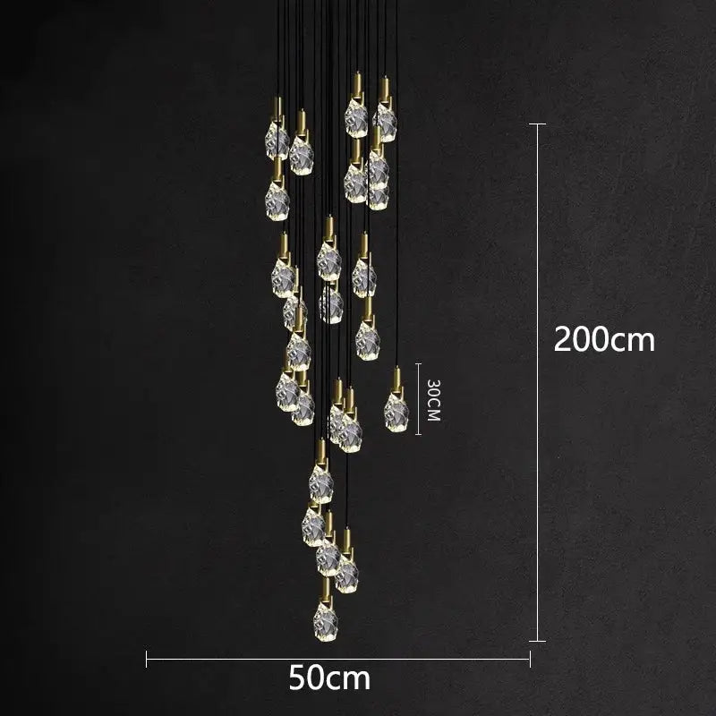 Modern gold crystal led staircase chandeliers living room pendant light