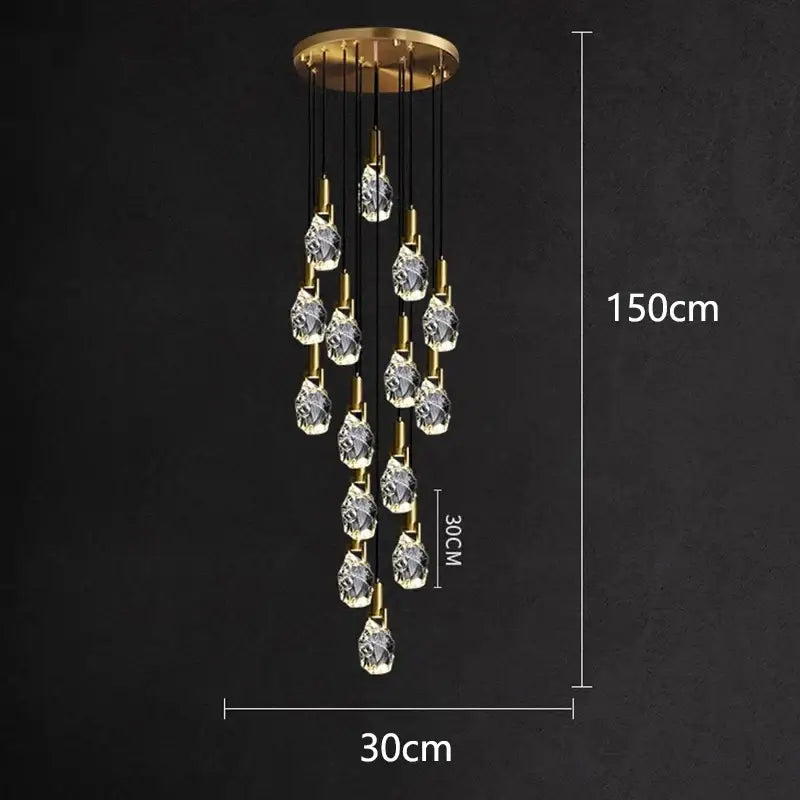 Modern gold crystal led staircase chandeliers living room pendant light