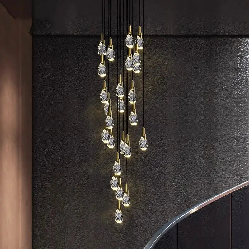 Modern gold crystal led staircase chandeliers living room pendant light