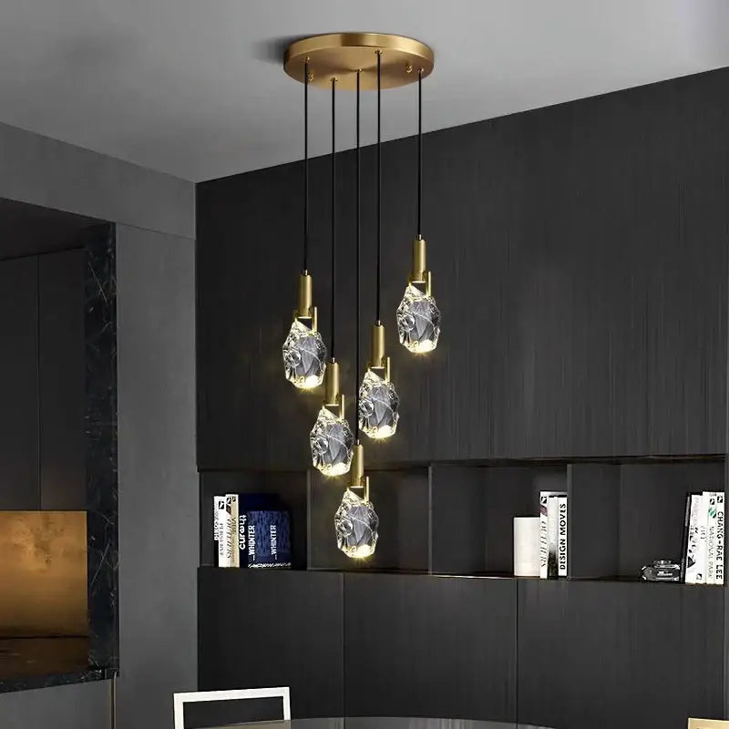 Modern gold crystal led staircase chandeliers living room pendant light