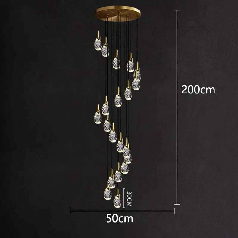 Modern gold crystal led staircase chandeliers living room pendant light