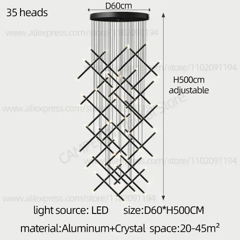 Modern black led staircase pendant chandelier dining room light